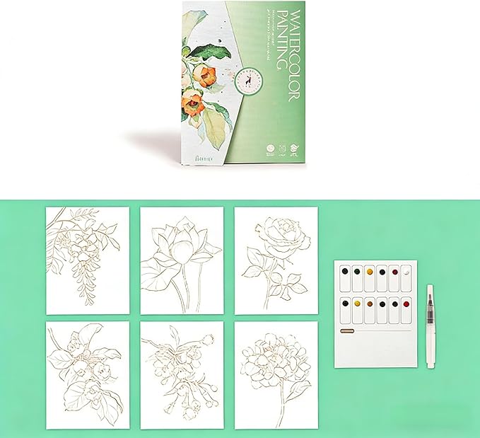 CozyWeave 12 Colors Watercolor for Adults Beginner Painting Flower Workbook Art Supplies with Tools Kits