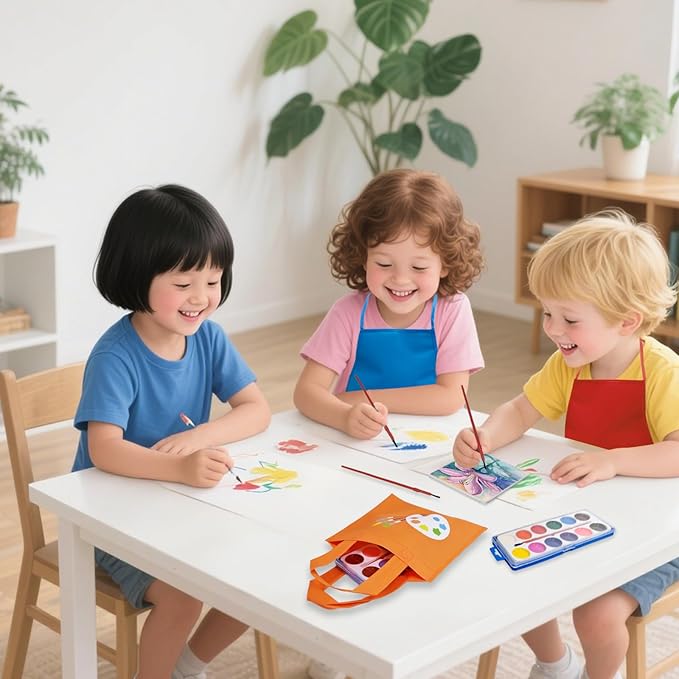 120 Pieces Mini Watercolor Paint Set with Canvases, Wooden Easels, Tote Bags, Palettes, Aprons, 12 Colors Paints for Kids Art, Beginner Painting Kit, Gifts Supplies