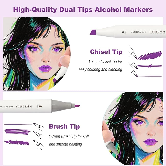 FROKO Alcohol Markers, 36 Colors Dual Tip Art Markers with Carrying Case, Drawing Marker, Coloring Marker for Sketching Adult Coloring