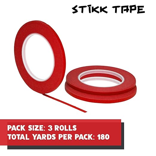 STIKK Painters Tape - 3pk Red Painter Tape - 1/4 inch x 60 Yards - Paint Tape for Painting, Edges, Trim, Ceilings - Masking Tape for DIY Paint Projects - Residue-Free Painting Tape