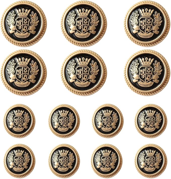 14 Pieces Black Gold Metal Blazer Button Set 18mm 23mm for Blazers, Suits, Sport Coats, Uniform, Jackets (MBM28)