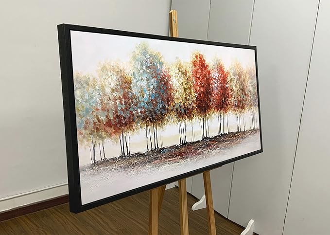 Tiancheng Art, 24x48 Inch Modern Abstract Painting Oil Hand Paintings Tree 3D Hand-Painted On Canvas Acrylic Frame Wall Art Colorful Forest Box Table Hanging Wall Decoration