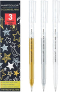 Gold Silver White Gel Pens, 1mm Fine Point Gel Ink Pen Opaque Archival Ink Pens for Black Paper Drawing, Sketching, Illustration, Card Making, Bullet Journaling, 3 Pack