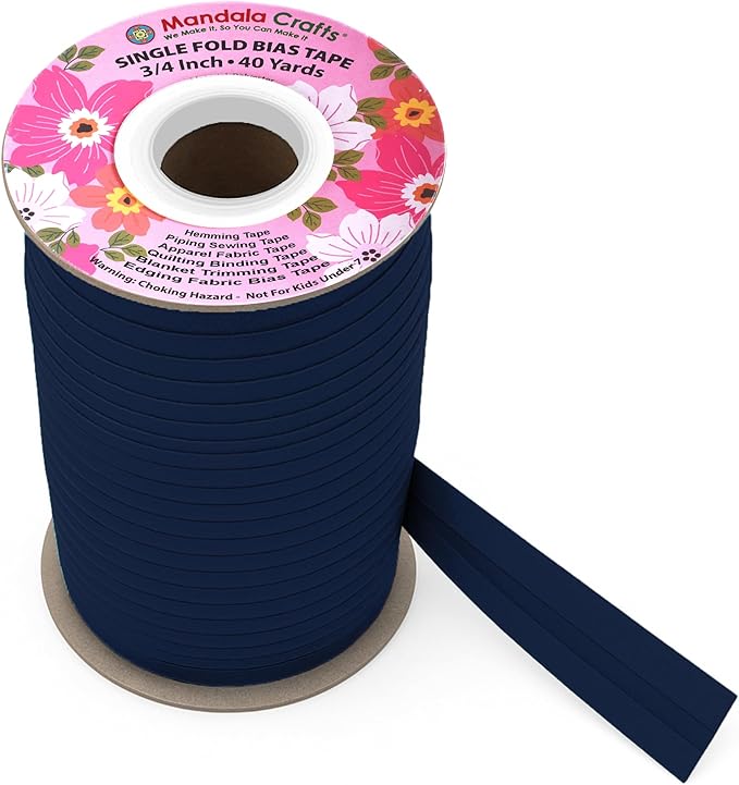 Mandala Crafts 3/4 Inch Single Fold Bias Tape for Sewing, Quilting, Piping, Hemming, Blanket & Quilt Binding – 40 Yards Navy Blue Fabric Seam Binding Tape