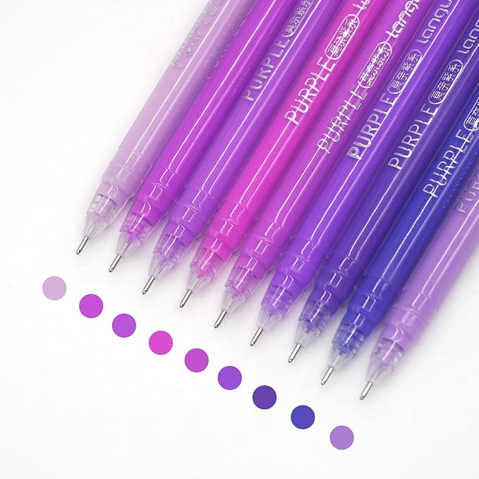 Gel Pens with Fine Point 0.6mm, 9 Colors Drawing Pencils for Adult Coloring Books Smooth Writing Pen Set for Journaling(Purple Style)