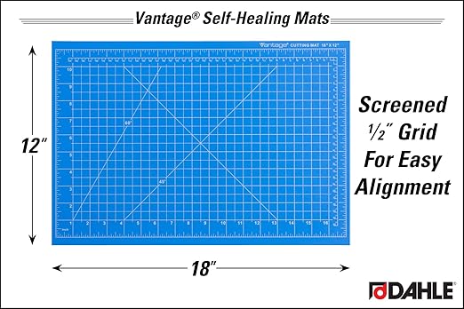Dahle Vantage 10691 Premium Self-Healing Cutting Mat, 12"x18", 1/2" Grid, 5 Layers for Max Healing, Perfect for Crafts & Sewing, Blue