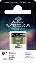 PHOENIX Professional Watercolor Paint - Single Watercolor Half Pan - Olive Green 569