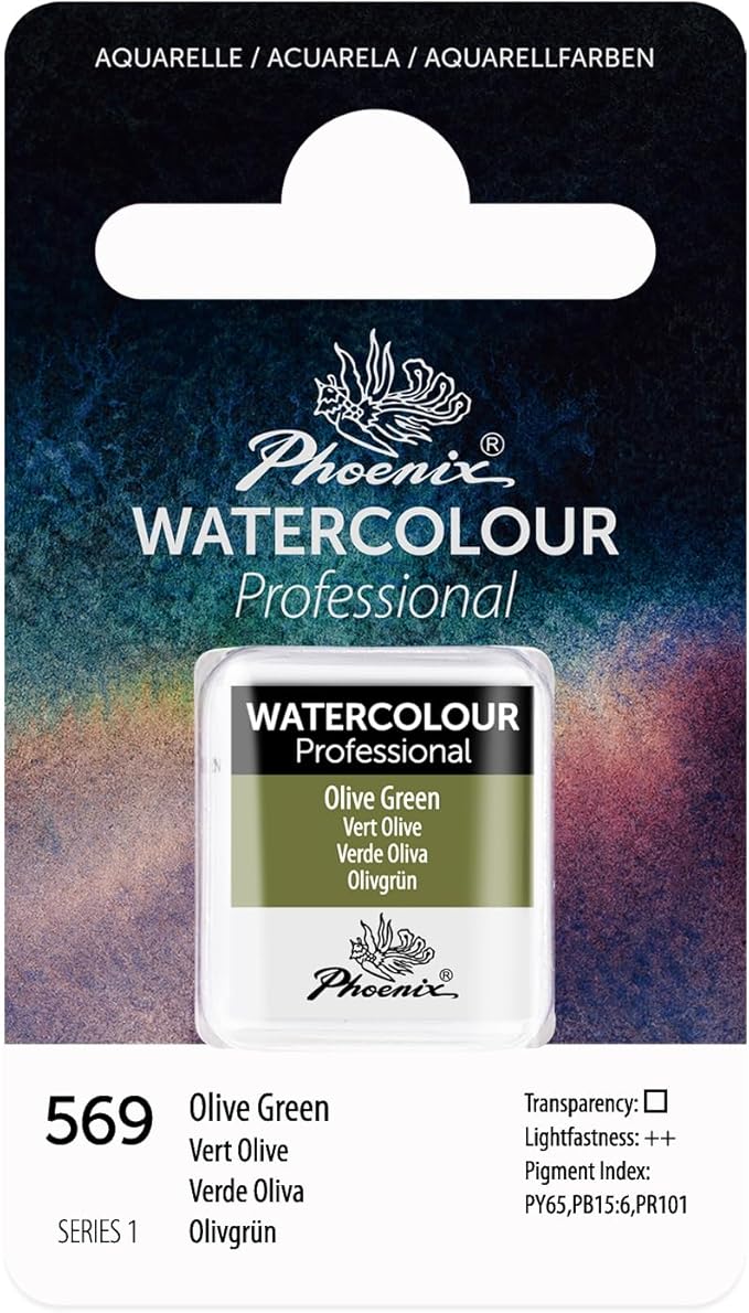 PHOENIX Professional Watercolor Paint - Single Watercolor Half Pan - Olive Green 569