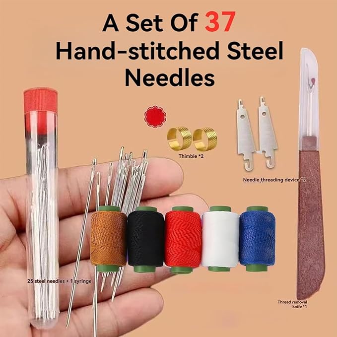Big Eye Steel Sewing Needles Kit, 34PCS Big Eye Steel Needles Set - Long & Thin Handmade Quilting & Sewing Needles Kit, Portable Sewing Kit in Faux Leather Case, for DIY Sewing