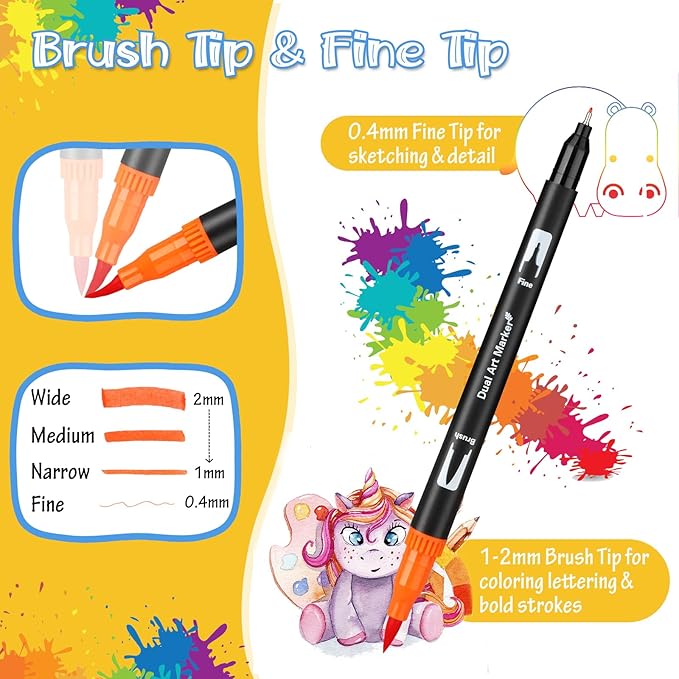Coloring Pens,72 Dual Tip Brush Markers with Fineliner & Brush Felt Tip Pens Set, Art Watercolour Marker with Case for Adults Kids Colouring Calligraphy Drawing Sketching