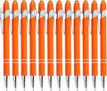 Pasisibick 12-Pack Orange Ballpoint Pens with Stylus Tip - 2 in 1 Metal Stylus, 1.0 mm Medium Point, Smooth Pen for Touch Screen Tablet