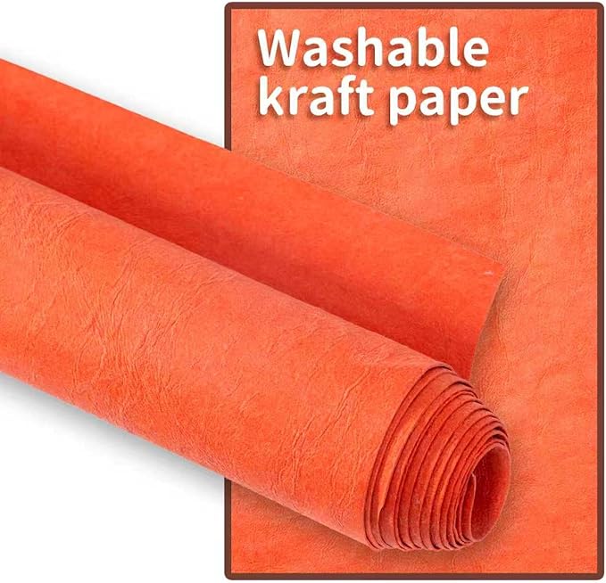 GONGZITEM Washable Kraft Paper Roll 19.5" x 58.5" – Sewable Kraft Paper Fabric for DIY Bag Making, Tote & Lunch Bags – Leather-Like Craft Material (GZ04)