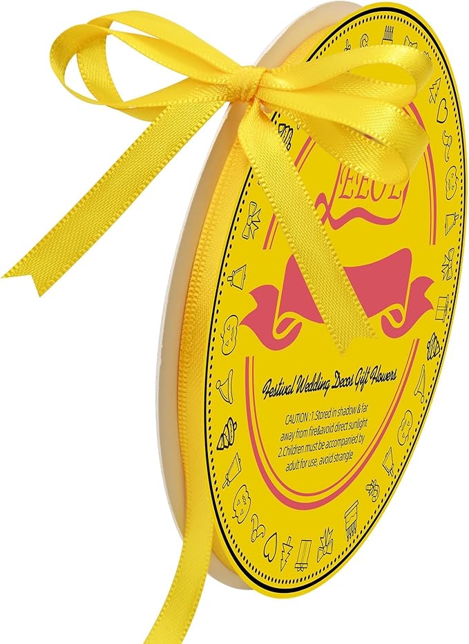 Double Face Yellow Satin Ribbon 1/4 inch X 50 Yards Polyester Yellow Ribbon for Gift Wrapping Very Suitable for Weddings Party Hair Bow Invitation Decorations and More