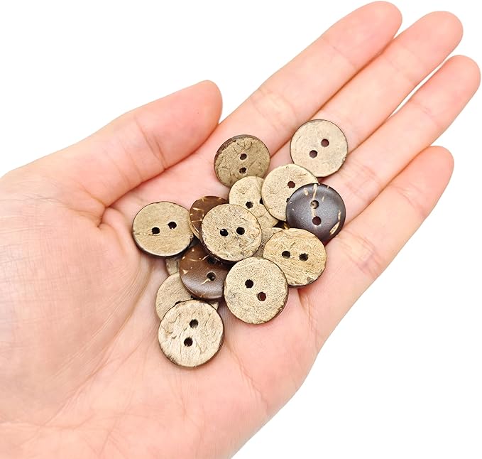 100-Pcs 3/8" Small Natural Coconut Shell Buttons | Bulk Brown Wooden Sewing Replacement Buttons for Sewing Crafts Clothes Decorations (15mm)