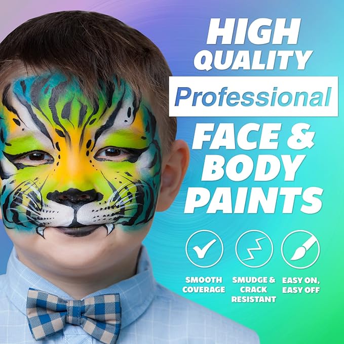 Kraze FX Bold and Brilliant Palette by Jacqueline Howe Professional Face Painting Split Cake Palette, Water Activated, Hypoallergenic, Halloween Party Makeup Face Paint Kit for Kids & Adults