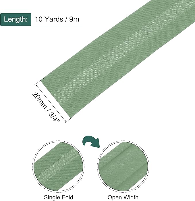 MECCANIXITY 3/4 Inch Single Fold Bias Tape Cotton Continuous Bulk Bias Tape for Sewing, Seaming Quilting Hemming Binding Crafts (Light Green 25 Yards)