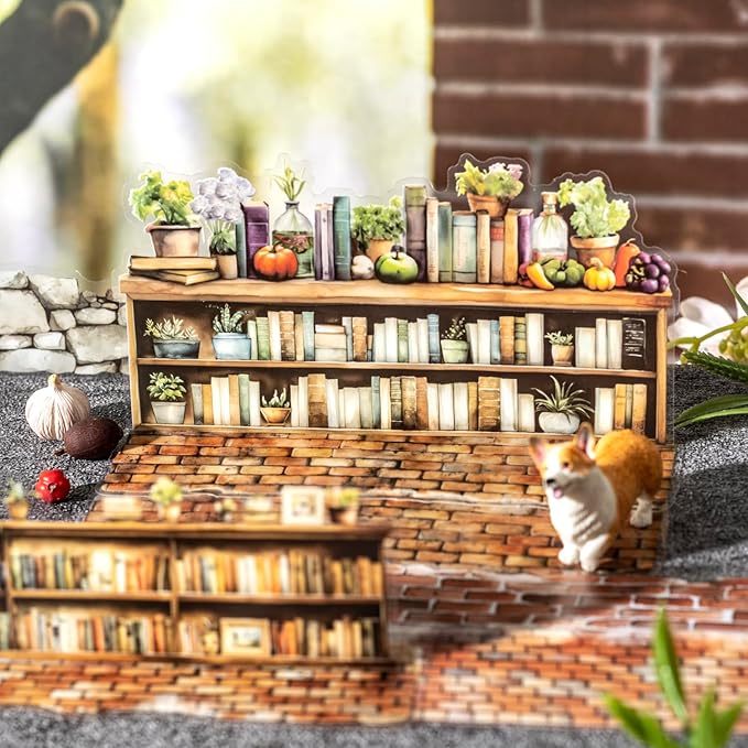Alideco 120pcs Scrapbook Stickers Vintage Plants Flowers Bookshelf Stone Wall Waves Scrapbooking Junk Journal Crafts Embelishment Decoration Stickers (shenghuochanglang)