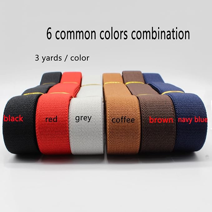 Dortrue 1 Inch 18 Yard Colored Sewing Elastic BandHeavy Stretch High Elasticity Elastic Spool for Sewing Pants Waistband, Straps, Craft DIY Projects