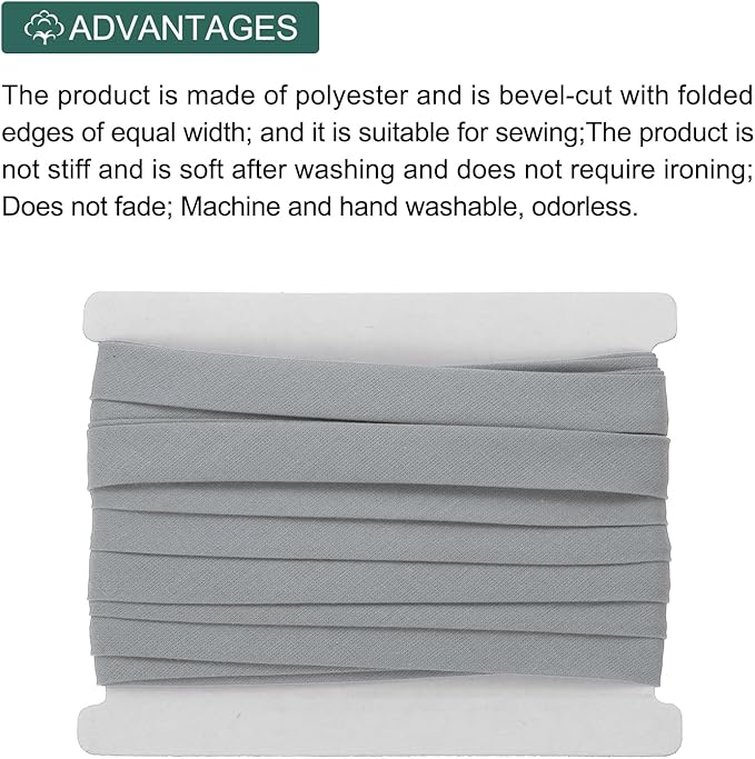 MECCANIXITY 1/2 Inch Double Fold Bias Tape Continuous Bulk Cotton Bias Tape for Sewing Seaming Quilting Hemming Binding Crafts (White Gray 6 Yards)