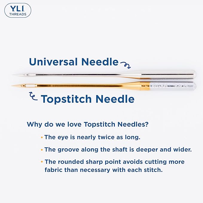 YLI Topstitch Needles, Titanium-Coated #70/10 – Large Eye & Deep Groove Fits All Home Sewing Machines – Pack of 15 Needles