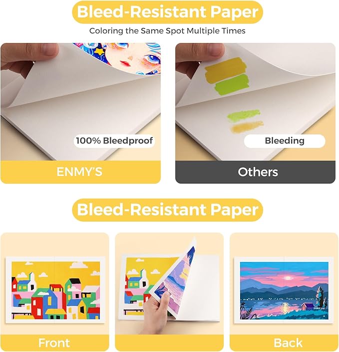ENMY Acrylic Marker Sketch Pad, 10.2×7 inch Bleed-Proof Marker Paper,140lb/300gsm Heavyweight Sketchbook, 30 Sheets Drawing Pad Glue-Bound with Hard Backing for Artists, Students