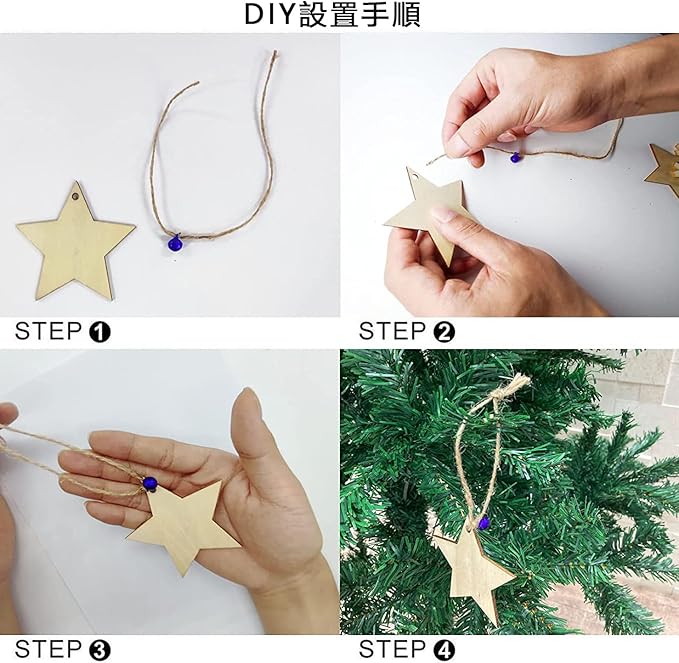 50 Pcs Wooden Ornaments, BetterJonny 3.15 * 2.56in Unfinished Natural Wood Slices with Holes Blank Wood Discs with 50pcs Jute Rope for DIY Christmas Decoration