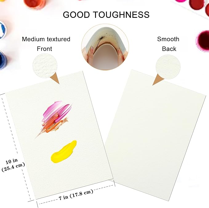 Silunkia 120 Sheets 100% Cotton Watercolor Paper 7 x 10, 140lb/300gsm Heavyweight Cold Pressed Off White Paper for Students Adults Beginner Artists Drawing Valentine Gift Cards