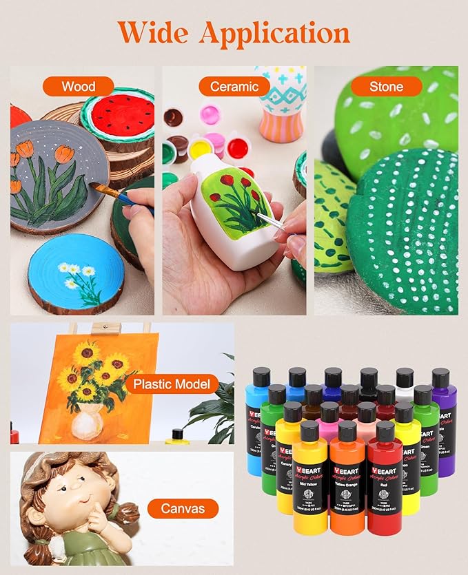 Acrylic Paint Set, 8.45oz 18 Colors Acrylic Paint Large Bottle Set, Rich Pigmented Canvas Paint, Premium Non-toxic Paints for Artists, Paint Set for Kids & Adults, Art Supplies for Canvas