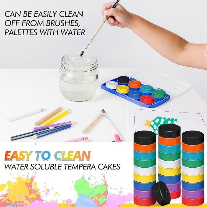 Engrowtic 18 Pcs Tempera Paint Cakes 9 Color Large Washable Tempera Cakes Art Supplies for Classroom Art Painting Drawing