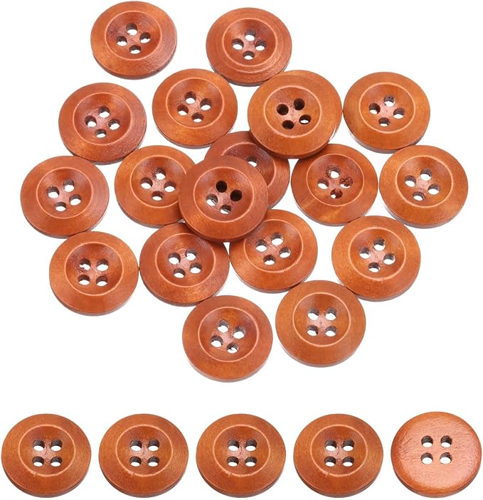 uxcell 80Pcs Wooden Buttons, 20mm(13/16") 4 Hole Round Wood Sewing Button Craft for Sewing DIY Craft Clothing, Brown