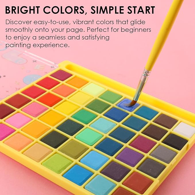 Grabie Mini Watercolor Set, 48 Colors with Brush, Paper Pad and Swatch Sheet, Travel Watercolors Painting Kit for Beginners