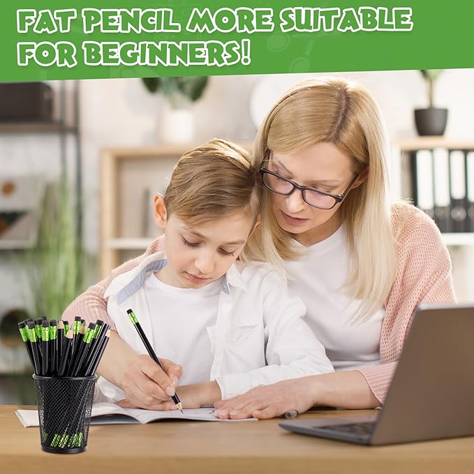 Fainne 102 Pcs Bulk Thick Jumbo Graphite Pencils Set 96 Fat Giant Large Pencils and 6 Sharpeners Enhanced Grip for Art Drafting Writing Drawing Office and Home Use(Black,Round)