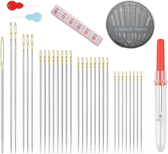 floatingsnow Premium Hand Sewing Needles Set,30-Count Assorted Embroidery Needles with threaders,Thread Removal Knife,Soft Tape Measure for Hand Sewing Repair