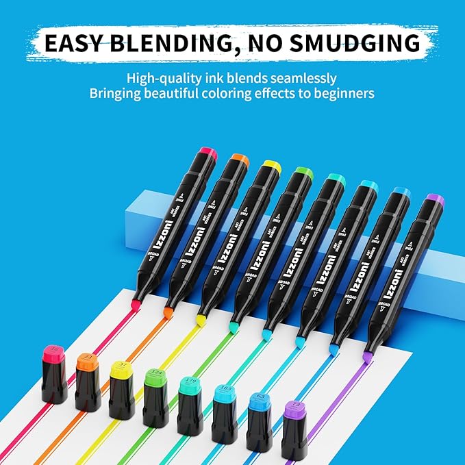 24 Colors Alcohol Markers Set, Dual Tip (Fine & Chisel) Coloring Markers, Permanent Art Drawing Marker for Kids Sketching Adult Coloring with Case and Holders (24 Colors - Black)
