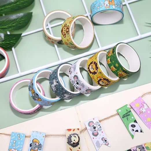 Cute Washi Tape Set, 12 Rolls Kawaii Animal Decorative Tape Cartoon Forest Masking Tape for Journaling Supplies, Junk Journal, Scrapbooking, DIY Arts & Crafts, Gift Wrapping