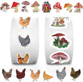 1000 Pcs Autumn Cute Hen and Mushrooms Stickers Rolls Funny Chickens and Fantasy Mushroom Stickers in 20 Patterns, Vinyl Decals Roll for Gift Wrapping Scrapbook Journal Decor