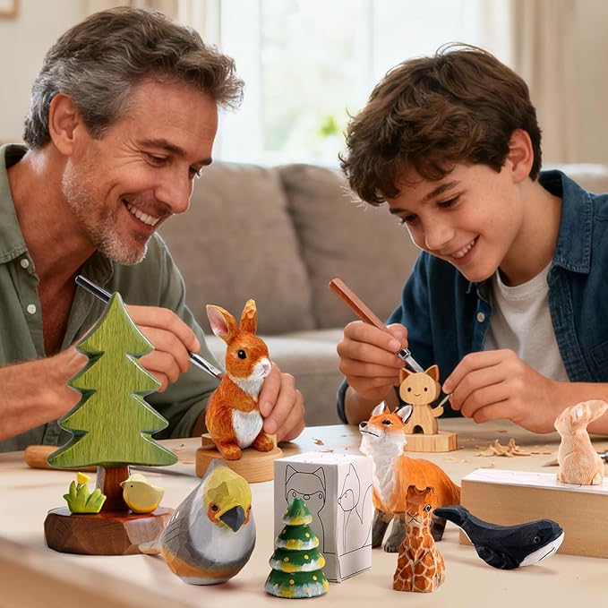 Wood Carving Kit - Whittling Kit with Wood Blocks and Paint Set - Carving Tools for Beginners - Hobbies for Women and Men - Arts and Crafts for Adults & Kids - Gift for Girls and Boys
