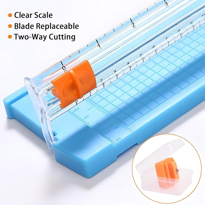 A5 Paper Cutter with 3PCS Replacement Blades, Portable Paper Trimmer with Side Ruler for Scrapbooking Craft, Paper, Coupon, Label, Cardstock