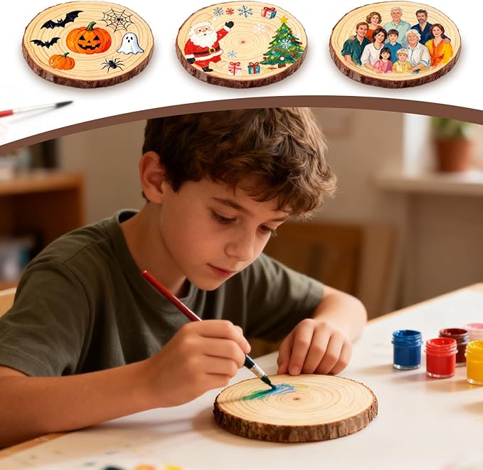 FSWCCK 6 PCS Unfinished Wood Slices for Centerpieces - 6-7 Inch,Round Natural Discs with Tree Bark, Wooden Cookies Circles for Crafts Christmas Ornaments, Rustic Wedding Decor,Table Decoration(6"-7")