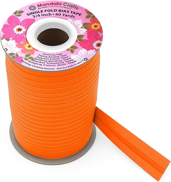 Mandala Crafts 3/4 Inch Single Fold Bias Tape for Sewing, Quilting, Piping, Hemming, Blanket & Quilt Binding – 40 Yards Orange Fabric Seam Binding Tape