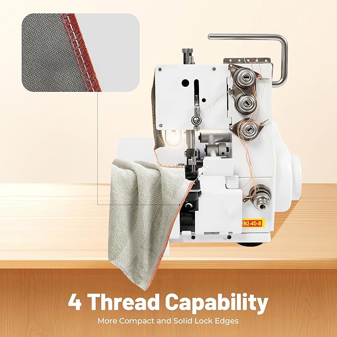 Serger Overlock Machine 4 Thread Seaming Machine with Foot Controller 1200 Stitches/Minute Adjustable Needle Pitch Automatically Cuts and Trims LED Light