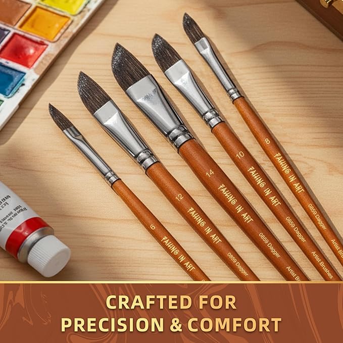 Falling in Art Dagger Paint Brush Set, 5 Pcs Professional Dagger Brush Watercolor, Pinstriping Striper Long Liner Brushes for Acrylic, Oil, and Gouache Painting