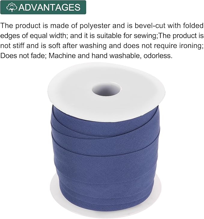 MECCANIXITY 3/4 Inch Single Fold Bias Tape Cotton Continuous Bulk Bias Tape for Sewing, Seaming Quilting Hemming Binding Crafts (Bright Blue 25 Yards)