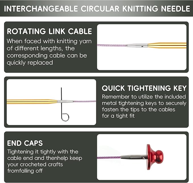 Interchangeable Circular Knitting Needles Set - 13 Pairs | Premium & Accessories | Knit Picks Interchangeable Needles | Circular Knitting Needles for Expert Crafting(Multicolored)