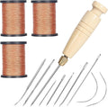 3-Spool Nylon Thread Kit - Each 80 Yards, Includes Sewing Awls & Needles for Hand Sewing, Upholstery & Leather Repair, Brown