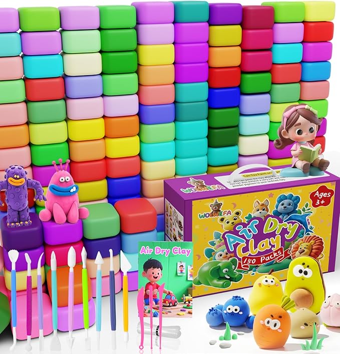 Air Dry Clay for Kids 150 Colors Air Foam Clay, Magic Clay, Non-Sticky Soft and Super Light Molding Clay with Sculpting Tools, Guide, Arts and Crafts Gift for Boys Girls Kids 3 Age+