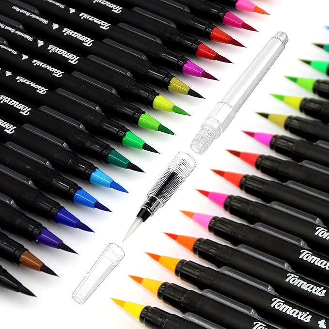 Watercolor Brush Pens Art Markers, Art Supplies 20Pcs Brush Marker Pens Colored Pens Script Paintbrush for Calligraphy with 1 Water Colouring Paintbrush Felt Tip Pen