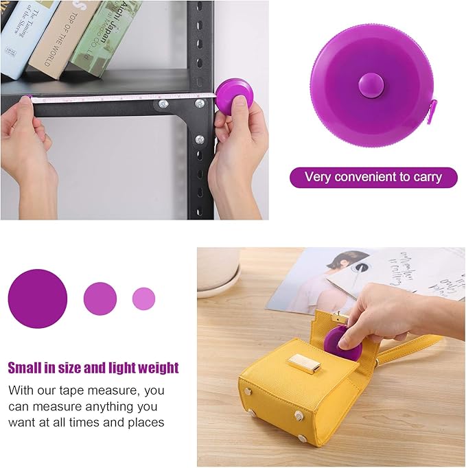 Tape Measure 150 Cm 60 Inch Push Button Tape Body Measuring Soft Retractable for Sewing Double-Sided Tailor Cloth Ruler (Purple) 3 Pack by BUSHIBU