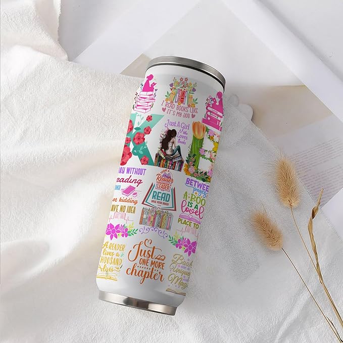 Book Lovers Gifts Stainless Steel Tumbler,Bookish Gifts Coffee Mug with Lid,Bookworm Tumbler,Book Accessories Librarian Gift for Women Girls Daughter 17 Oz