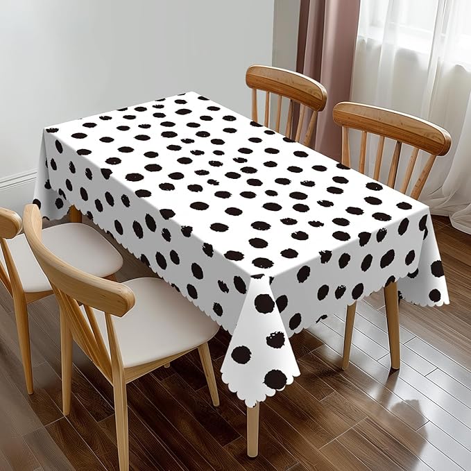 Black White Polka Dots Rectangle Tablecloth Boho Black Spots Doodle Table Cloth Dining Table Cover for Home Kitchen Restaurant Party Buffet Picnic 54 x 72 Inch
